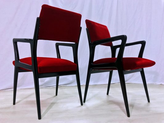 Mid-Century Italian Scarlet Red Velvet Armchairs, 1950s, Set of 2-MTX-1118653