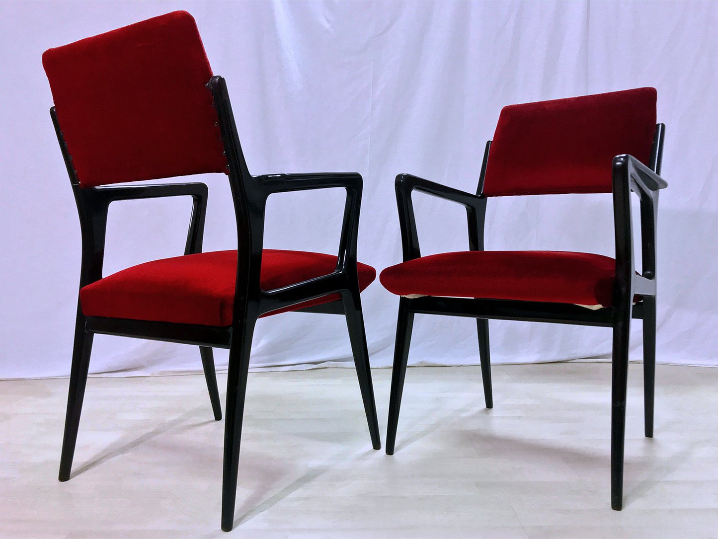 Mid-Century Italian Scarlet Red Velvet Armchairs, 1950s, Set of 2