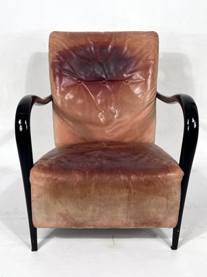 Mid-Century Italian Sculptural Leather and Curved Wood Armchair, 1950s-OT-1444728