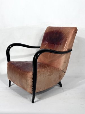 Mid-Century Italian Sculptural Leather and Curved Wood Armchair, 1950s-OT-1444728