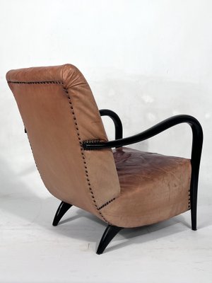 Mid-Century Italian Sculptural Leather and Curved Wood Armchair, 1950s-OT-1444728