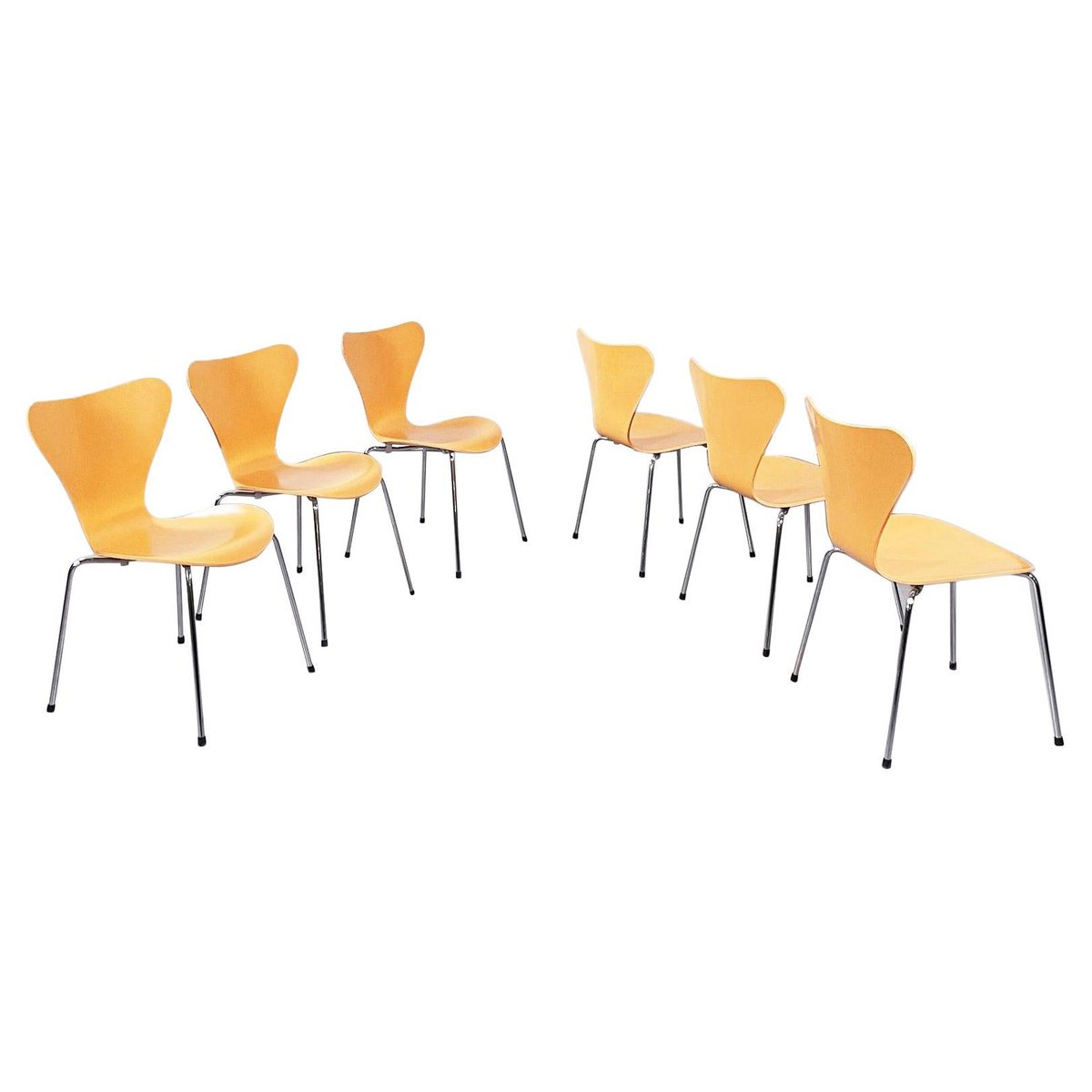 Mid-Century Italian Serie 7 Orange Chairs by Jacobsen for Fritz Hansen, 1999, Set of 6