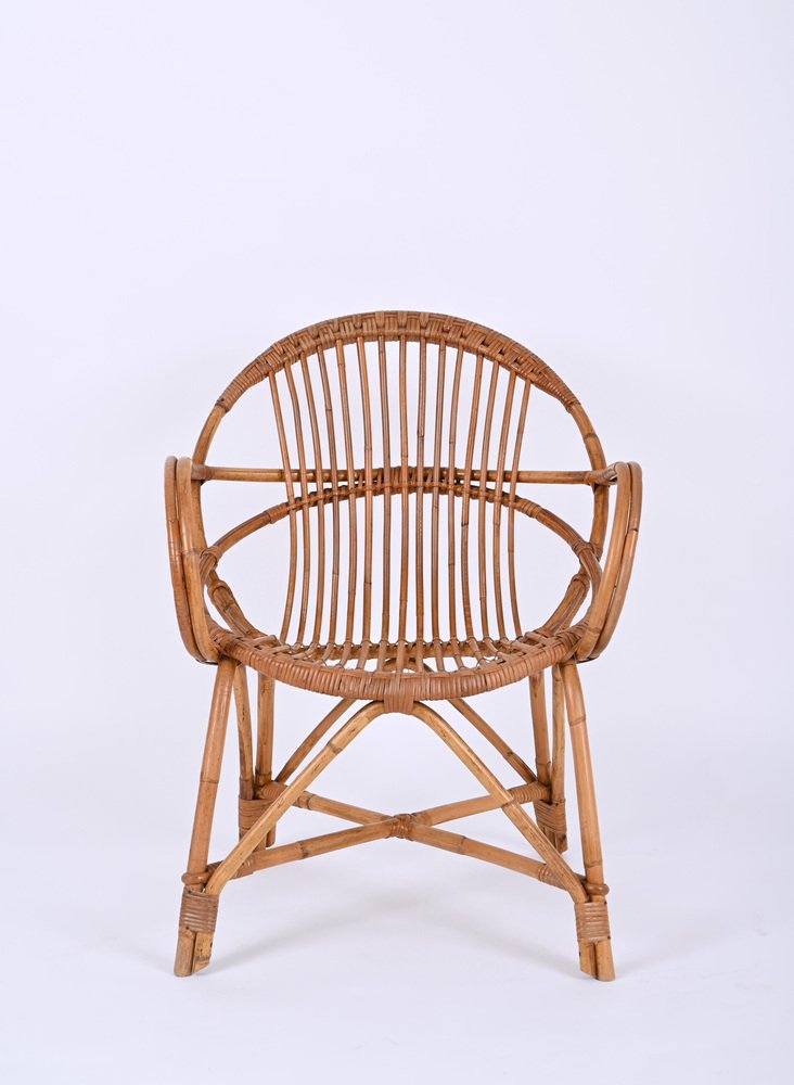 Mid-Century Italian Shell-Shaped Armchair in Rattan and Bamboo by Franco Albini, 1950s