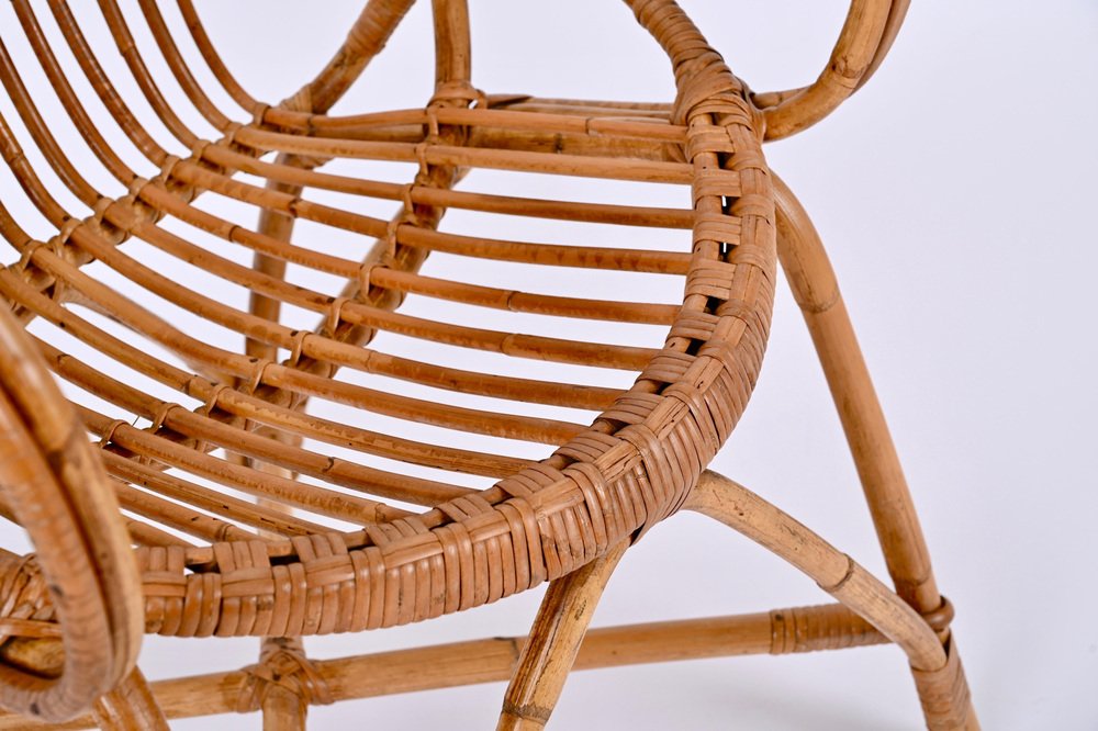 Mid-Century Italian Shell-Shaped Armchair in Rattan and Bamboo by Franco Albini, 1950s