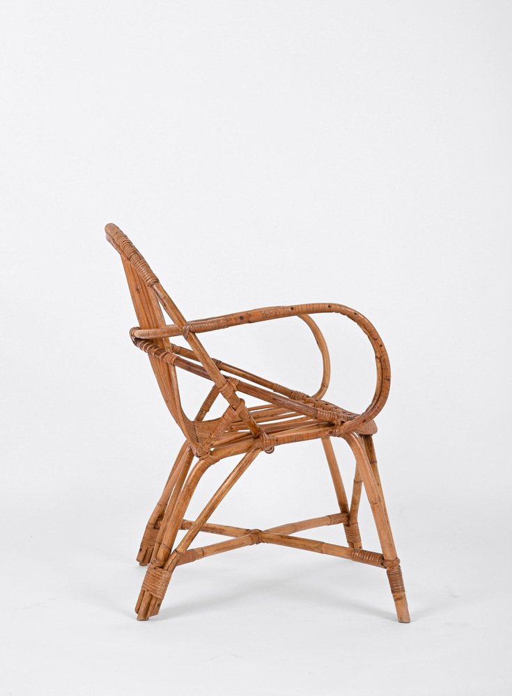 Mid-Century Italian Shell-Shaped Armchair in Rattan and Bamboo by Franco Albini, 1950s