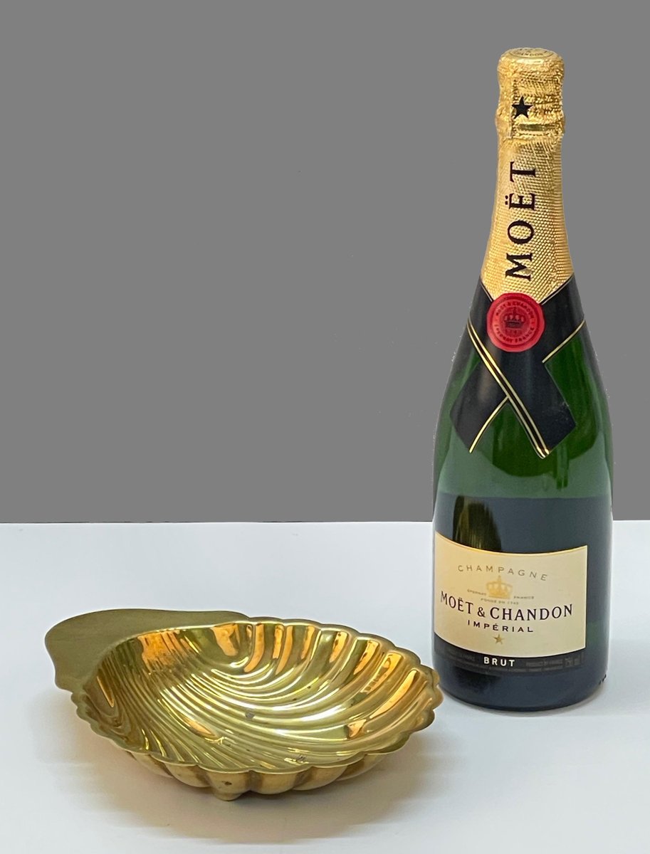 Mid-Century Italian Shell-Shaped Brass Bowl by Renzo Cassetti, 1960s