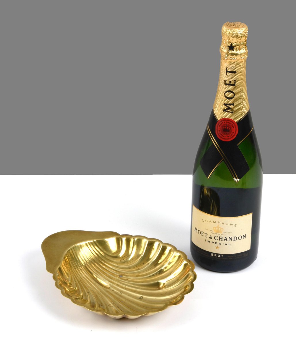 Mid-Century Italian Shell-Shaped Brass Bowl by Renzo Cassetti, 1960s