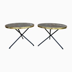 Mid-Century Italian Side Tables in Brass and Iron with Marble Tops, 1960s, Set of 2-NOU-1823025