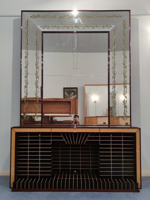 Mid-Century Italian Sideboard or Bar Cabinet with Mirror by Luigi Brusotti, 1940s-MTX-988606