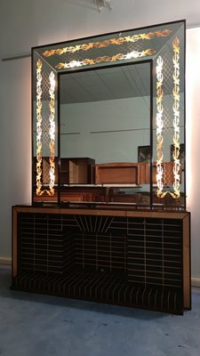 Mid-Century Italian Sideboard or Bar Cabinet with Mirror by Luigi Brusotti, 1940s-MTX-988606