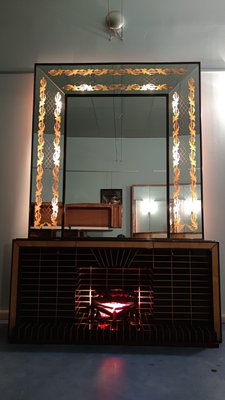 Mid-Century Italian Sideboard or Bar Cabinet with Mirror by Luigi Brusotti, 1940s-MTX-988606