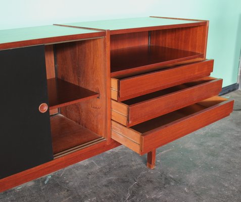 Mid-Century Italian Sideboard or Chest of Drawers with Sliding Black Laminated Doors from Saporiti Italia-HZ-1078401