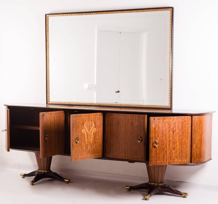 Mid-Century Italian Sideboard with Mirror Attributed to Paolo Buffa, 1950s, Set of 2-MBH-1032594