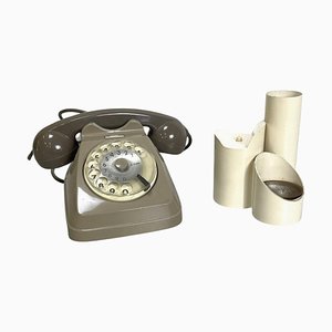 Mid-Century Italian Sip Telephone with Handset Holder Music Box from Siemens, 1960s, Set of 2-GDD-1783849