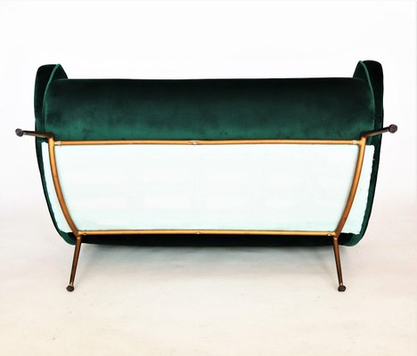 Mid-Century Italian Sofa or Settee in Green Velvet with Brass Tips, 1950s-VNE-965968