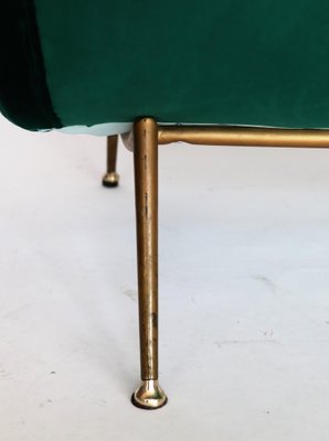 Mid-Century Italian Sofa or Settee in Green Velvet with Brass Tips, 1950s-VNE-965968