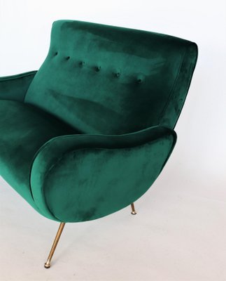 Mid-Century Italian Sofa or Settee in Green Velvet with Brass Tips, 1950s-VNE-965968