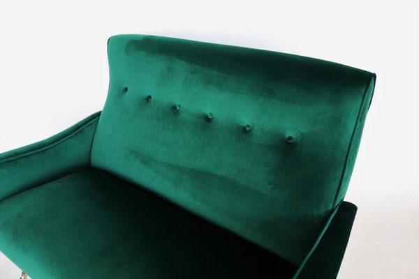 Mid-Century Italian Sofa or Settee in Green Velvet with Brass Tips, 1950s-VNE-965968