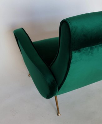 Mid-Century Italian Sofa or Settee in Green Velvet with Brass Tips, 1950s-VNE-965968