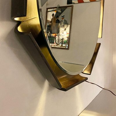 Mid-Century Italian Solid Wood Frame Backlit Mirror, 1970s-GDD-1110885