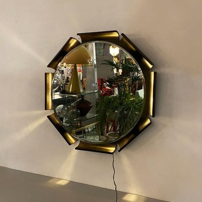 Mid-Century Italian Solid Wood Frame Backlit Mirror, 1970s-GDD-1110885