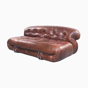 Mid-Century Italian Soriana Sofa in Brown Leather by Afra & Tobia Scarpa for Cassina, 1970-GDD-1214700