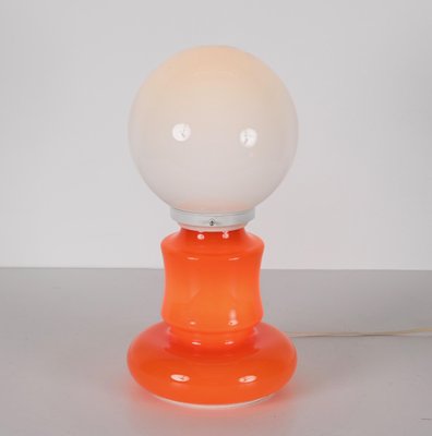 Mid-Century Italian Space Age Orange and White Murano Glass Table Lamp, 1970s-JDR-1441779