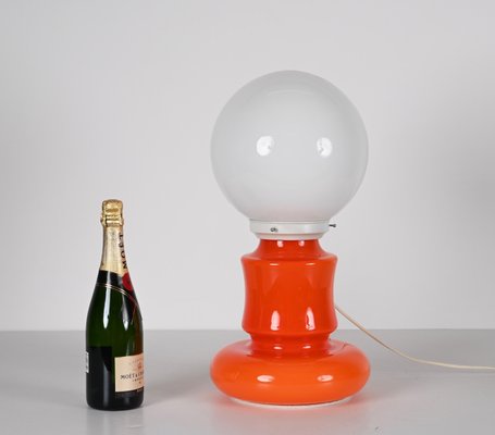 Mid-Century Italian Space Age Orange and White Murano Glass Table Lamp, 1970s-JDR-1441779