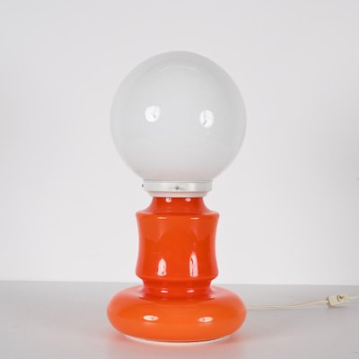 Mid-Century Italian Space Age Orange and White Murano Glass Table Lamp, 1970s-JDR-1441779