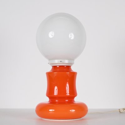 Mid-Century Italian Space Age Orange and White Murano Glass Table Lamp, 1970s-JDR-1441779