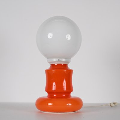 Mid-Century Italian Space Age Orange and White Murano Glass Table Lamp, 1970s-JDR-1441779