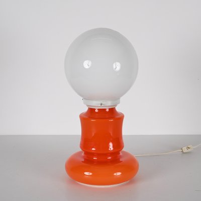 Mid-Century Italian Space Age Orange and White Murano Glass Table Lamp, 1970s-JDR-1441779