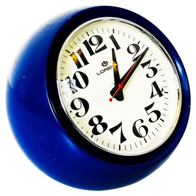 Mid-Century Italian Spherical Blue Plastic Clock Boule from Lorenz, 1960s-GDD-1251074