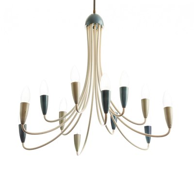 Mid-Century Italian Spider Sputnic-Design Pendant Chandelier with 12 Curved Arms, 1950s-QBR-1315004