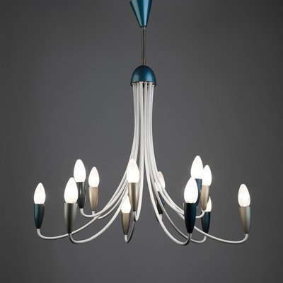 Mid-Century Italian Spider Sputnic-Design Pendant Chandelier with 12 Curved Arms, 1950s-QBR-1315004