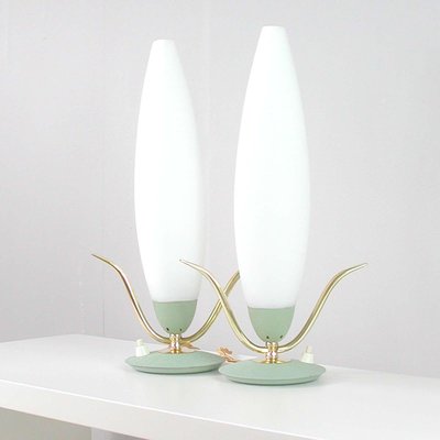 Mid-Century Italian Sputnik Mint and Satinated Glass Table Lamps, 1950s, Set of 2-OE-897914