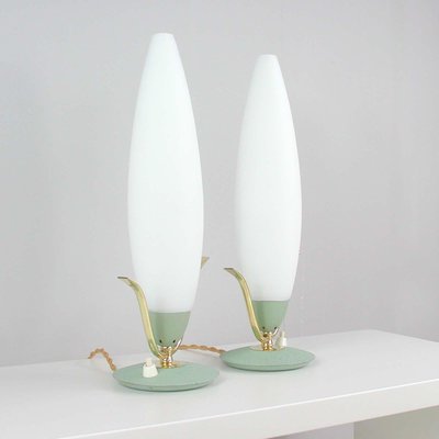 Mid-Century Italian Sputnik Mint and Satinated Glass Table Lamps, 1950s, Set of 2-OE-897914