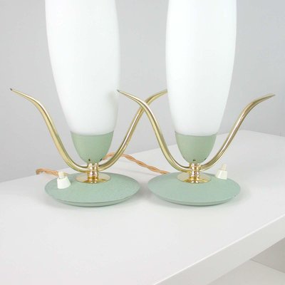 Mid-Century Italian Sputnik Mint and Satinated Glass Table Lamps, 1950s, Set of 2-OE-897914