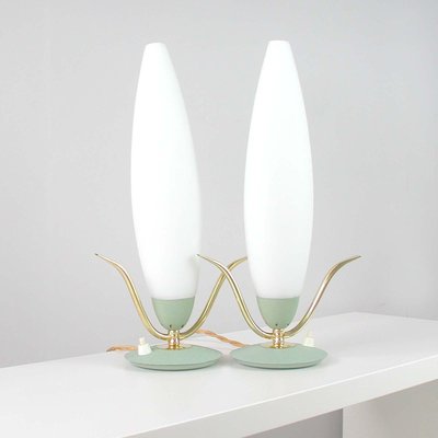 Mid-Century Italian Sputnik Mint and Satinated Glass Table Lamps, 1950s, Set of 2-OE-897914