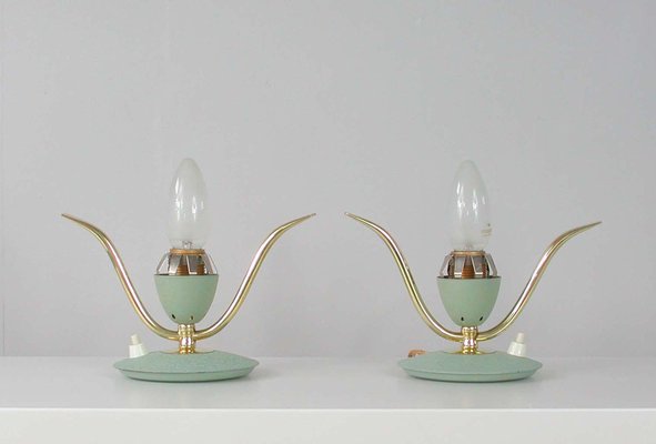 Mid-Century Italian Sputnik Mint and Satinated Glass Table Lamps, 1950s, Set of 2-OE-897914