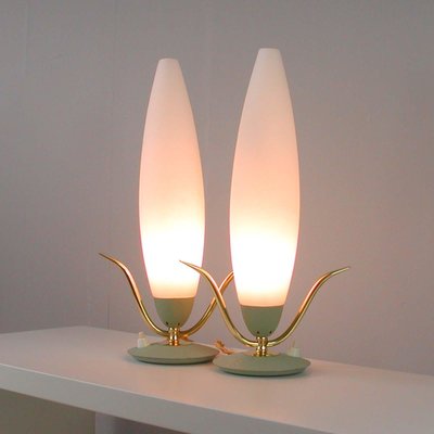 Mid-Century Italian Sputnik Mint and Satinated Glass Table Lamps, 1950s, Set of 2-OE-897914