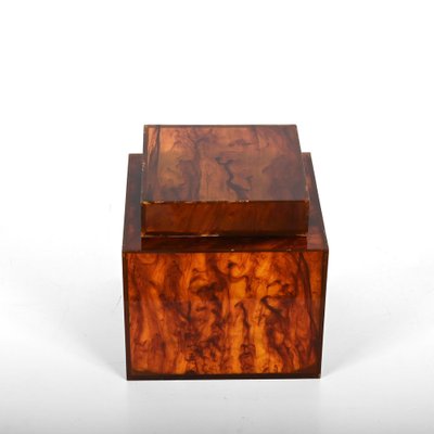 Mid-Century Italian Square Acrylic Glass Ice Bucket with Tortoise Shell Effect by Christian Dior, 1970s-JDR-1422547