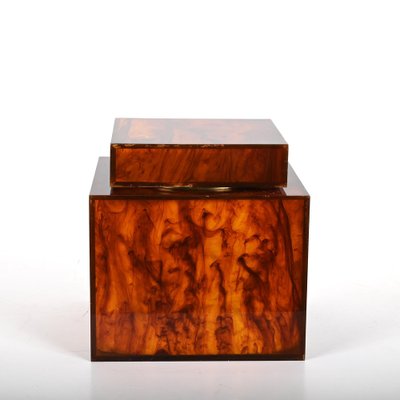 Mid-Century Italian Square Acrylic Glass Ice Bucket with Tortoise Shell Effect by Christian Dior, 1970s-JDR-1422547