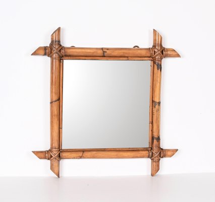 Mid-Century Italian Square Mirror with Bamboo Woven Wicker Frame, 1970s-JDR-1357685