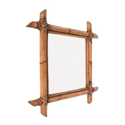 Mid-Century Italian Square Mirror with Bamboo Woven Wicker Frame, 1970s-JDR-1357685