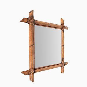 Mid-Century Italian Square Mirror with Bamboo Woven Wicker Frame, 1970s-JDR-1357685