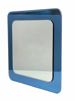 Mid-Century Italian Square Wall Mirror with Blue Glass Frame from Cristal Arte, 1960s-JDR-1125603