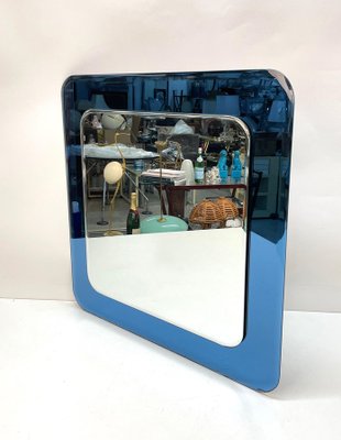 Mid-Century Italian Square Wall Mirror with Blue Glass Frame from Cristal Arte, 1960s-JDR-1125603