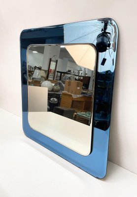 Mid-Century Italian Square Wall Mirror with Blue Glass Frame from Cristal Arte, 1960s-JDR-1125603