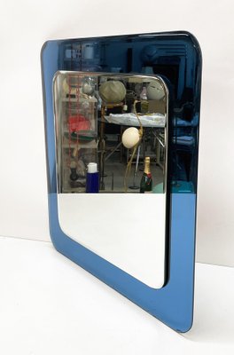 Mid-Century Italian Square Wall Mirror with Blue Glass Frame from Cristal Arte, 1960s-JDR-1125603